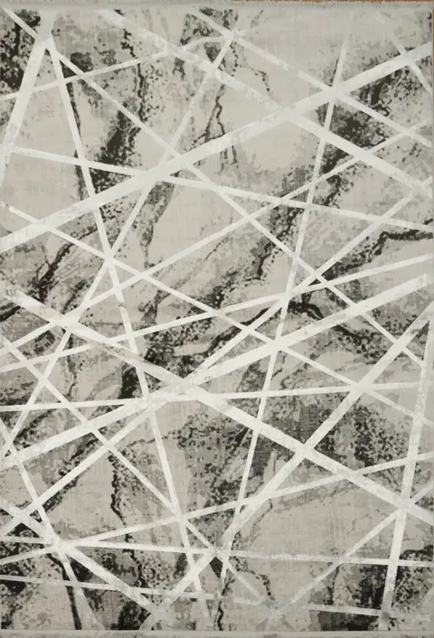 Elegant Abstract Rug with Monochrome Lines and Patterns 5x8
