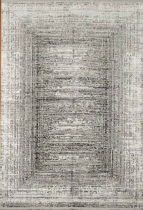 Modern Gray Rectangular Rug with Geometric Border Blend 5x8