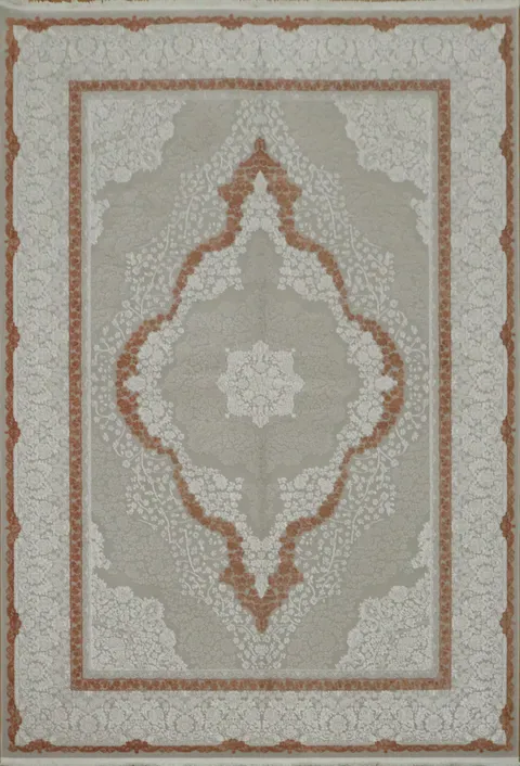 Sophisticated Ornate Grey and Rust Patterned Area Rug 5x8