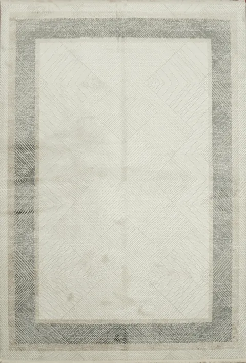 Sophisticated Neutral Rug featuring Geometric Frame Design 5x8