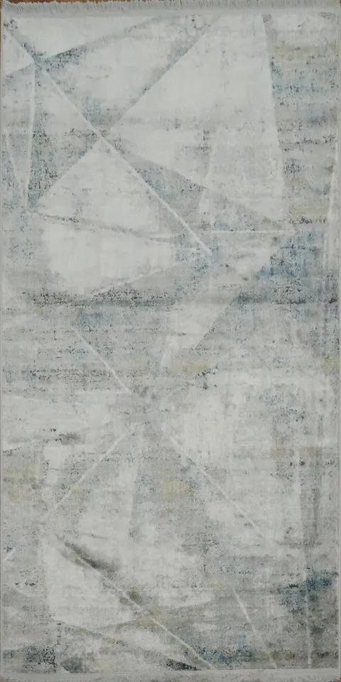Modern Rug with Subtle Gray and Blue Geometric Patterns 3x5