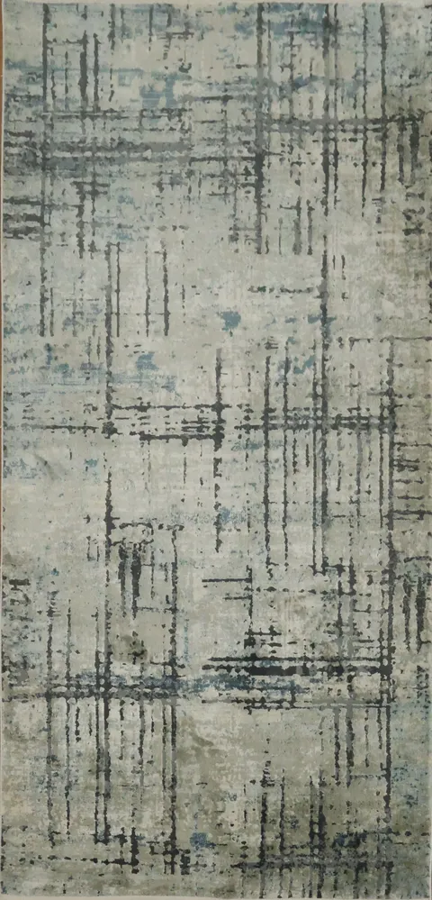 Contemporary Rug with Abstract Crosshatch Design in Blue and Gray 3x7