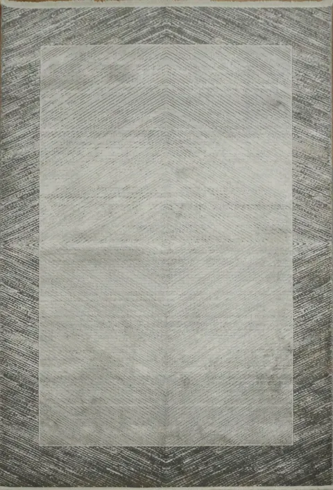Modern Gray Area Rug with Contrasting Chevron Border 5x8