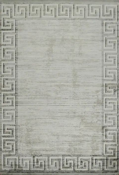 Contemporary Grey Rug with Timeless Greek Border Accent 5x8