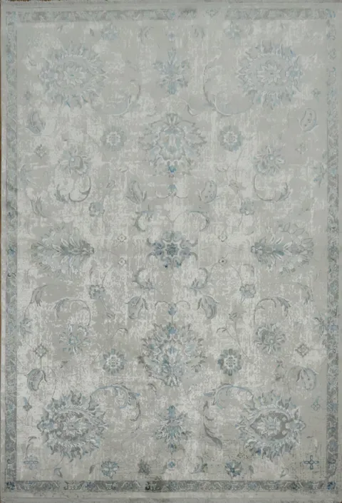 Chic Gray and Blue Area Rug with Timeless Floral Design 5x8