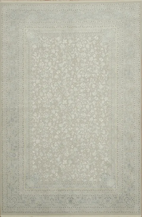 Elegant Silver Grey and White Floral Area Rug 6x10