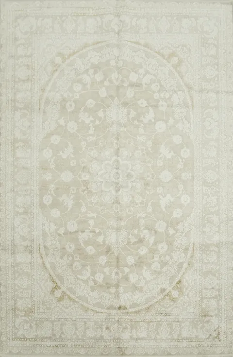 Classic Charm with Neutral Tones: Ornate Ivory Floral Rug Design 6x10