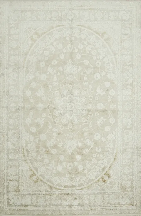 Elegant Ivory Rug with Intricate Floral Patterns for Living Room 6x10