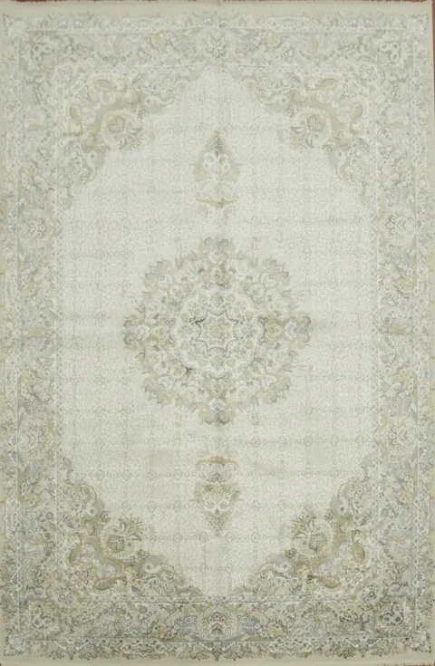 Elegant Ivory Persian Rug with Intricate Floral Motif Design 6x10
