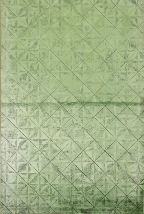 Modern Green Leaf Rug with Textured Geometric Design 5x8