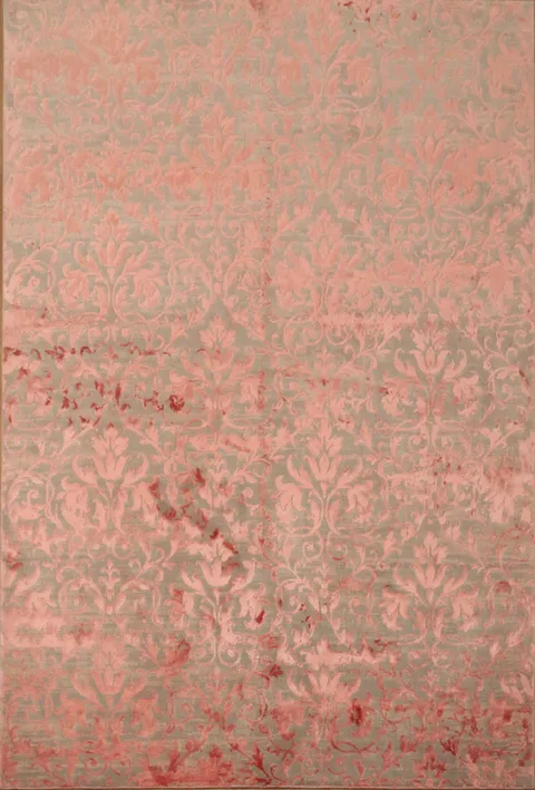 Sophisticated Beige Rug with Coral Damask Accents 5x8