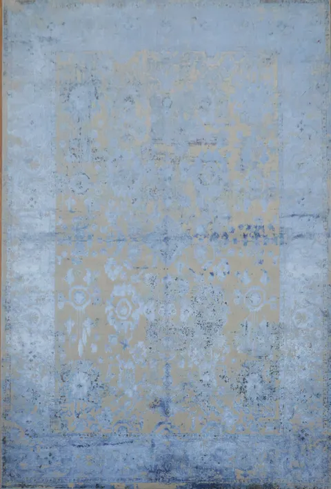 Chic Blue and Gold Distressed Rug Ideal for Modern Interior Design 5x8