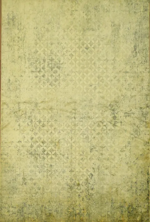 Timeless Distressed Yellow Rug with Delicate Lattice Patterns 5x8