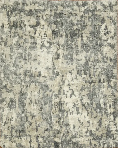 Elegant Gray & Cream Distressed Look Shag Rug with Intricate Abstract Design 8x10