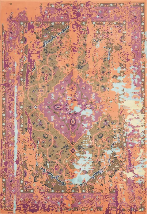 Distressed Abstract Terracotta and Purple Area Rug for Stylish Interiors 6x9