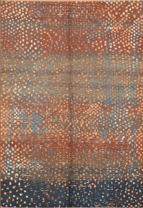 Stylish Orange and Blue Polka Dot Rug for Living Room 6x9
