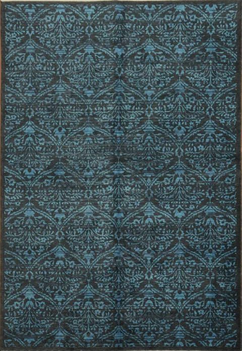 Sophisticated Dark Blue Rug with Unique Textured Design 6x9