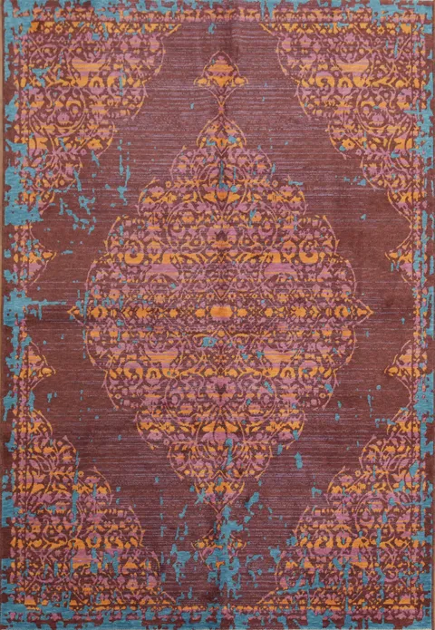 Vibrant Abstract Vintage-Style Rug with Rich Blue Accents 6x9