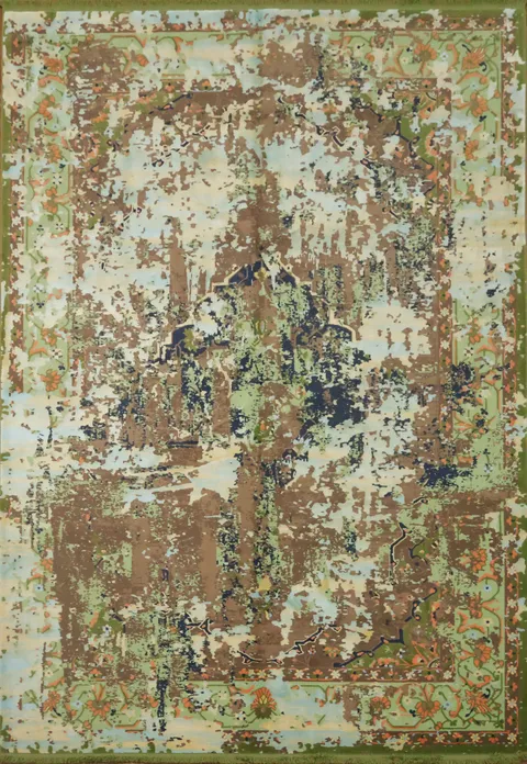 Distressed Green Bohemian Rug with Earthy Tones and Vintage Appeal 6x9