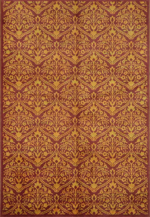Intricate Red and Gold Traditional Pattern Decorative Damask Rug 6x9