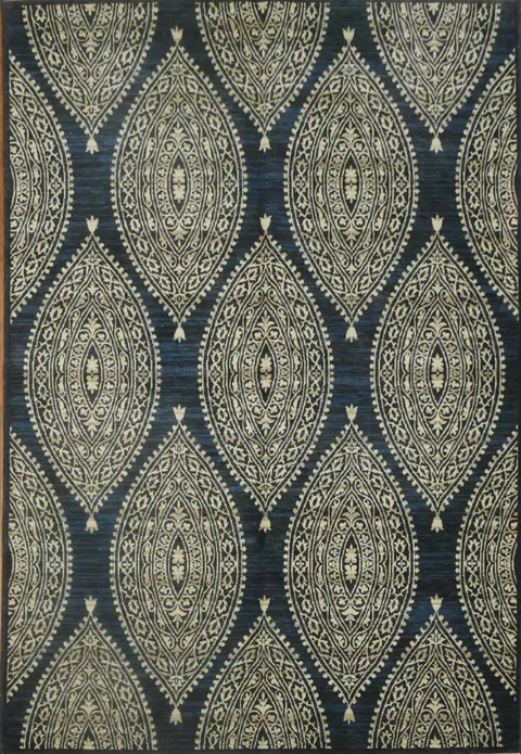 Navy and Gold Rug with Ornate Patterns for Classic Home Style 6x9