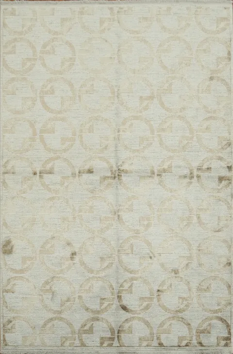 Elegant Beige Circle Patterned Area Rug for Modern Interiors 5x8