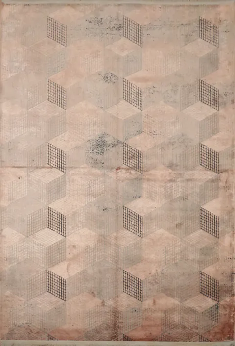 Modern Geometric Patterned Rug with Soft Earthy Hues for Chic Interiors 5x8
