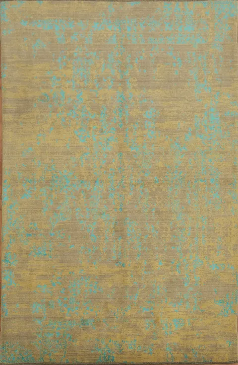 Chic Rustic Yellow and Blue Designer Floor Rug 6x10