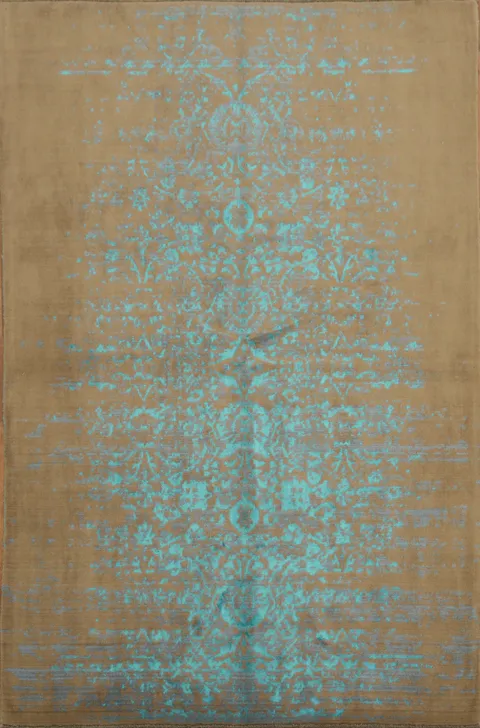 Vintage Inspired Rug with Brown Base and Teal Floral Detailing 6x10