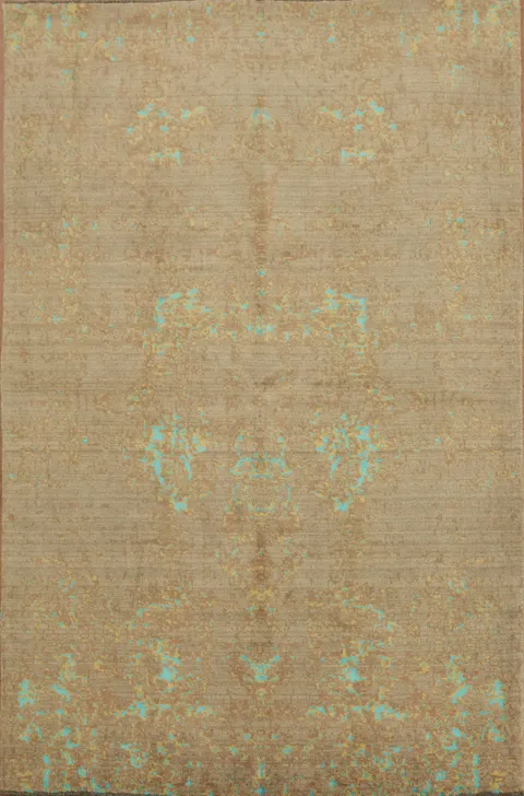 Elegantly Distressed Vintage Beige and Teal Area Rug 6x10