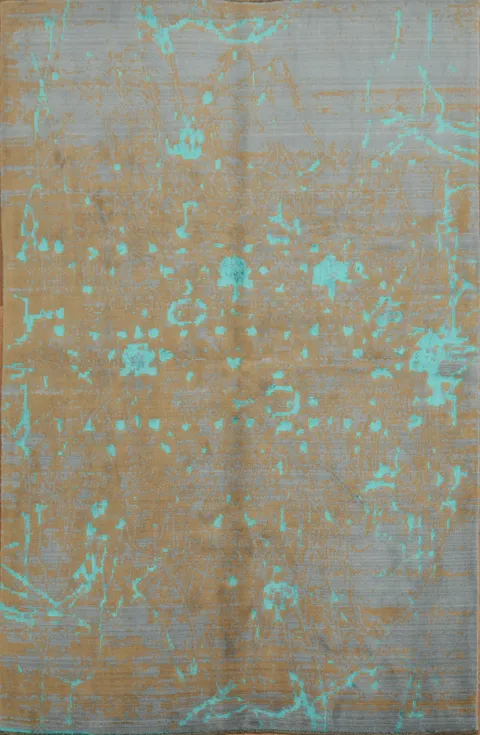 Modern Abstract Turquoise and Brown Area Rug with Artistic Appeal 6x10