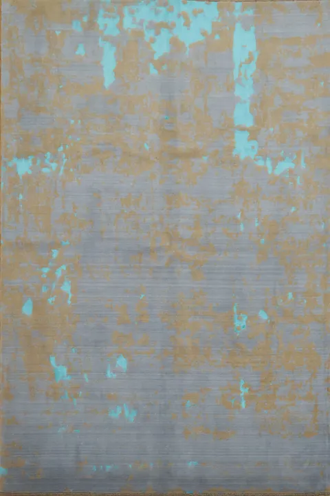 Modern Art Inspired Blue and Beige Floor Rug 6x10