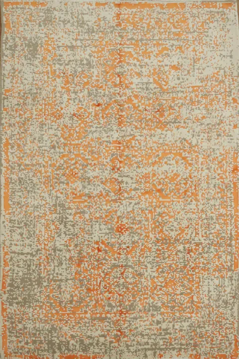 Distressed Bliss: Textured Orange and Ivory Pattern Rug 7x10