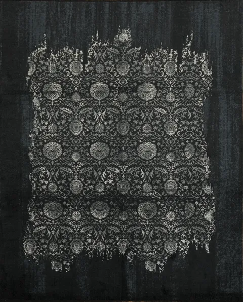 Luxurious Floral Black and Grey Art Deco Rug 8'x10'