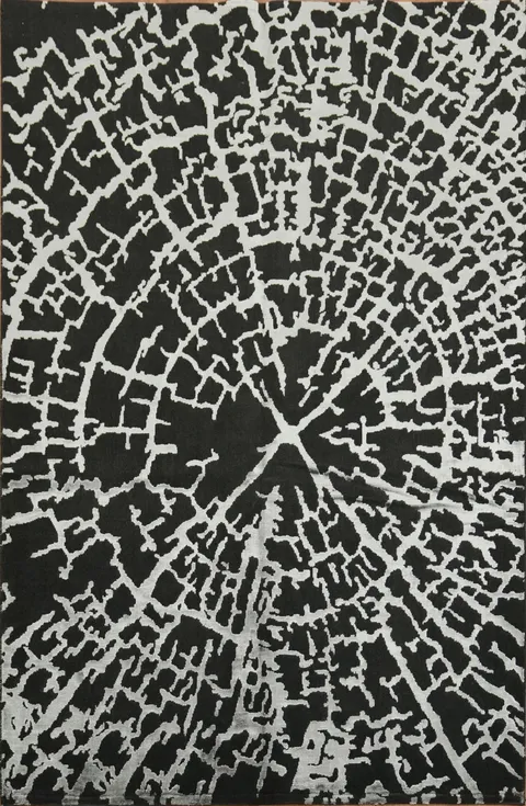 Contemporary Black and Silver Rug with Organic Design 6x10