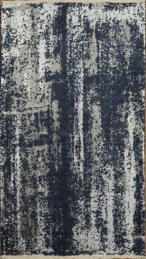 Sophisticated Blue and Gray Distressed Look Area Rug