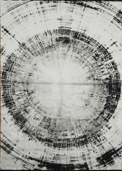 Elegant Urban Grey with Black and White Concentric Circle Rug