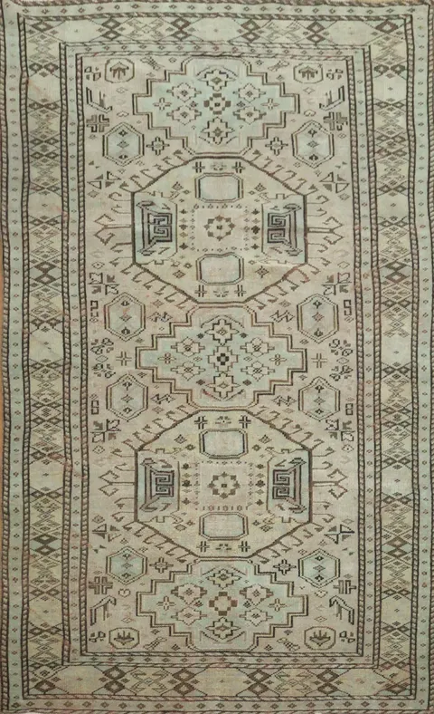 Geometric Wool Vintage Distressed Anatolian Area Rug 6x9