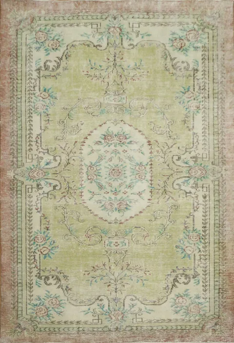Aubusson Design Vintage Distressed Anatolian Area Rug 6x9