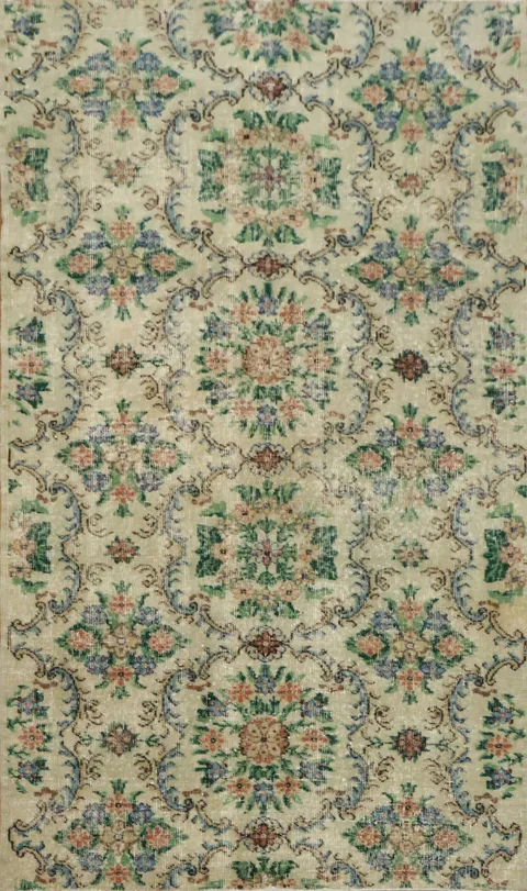 Wool Vintage Distressed Anatolian Turkish Area Rug 4x7