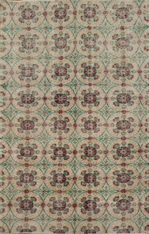 Exquisite Floral Designed Vintage Turkish Rug 4x7