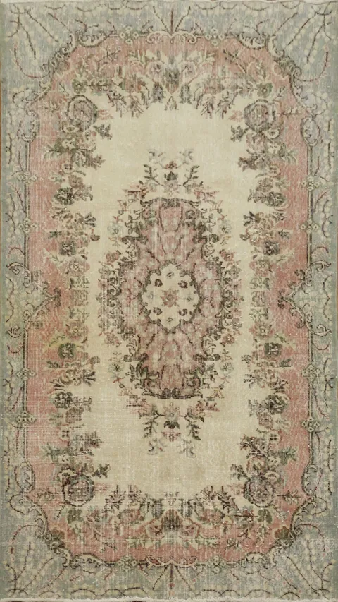 Distressed Wool Medallion Anatolian Turkish Area Rug 4x7