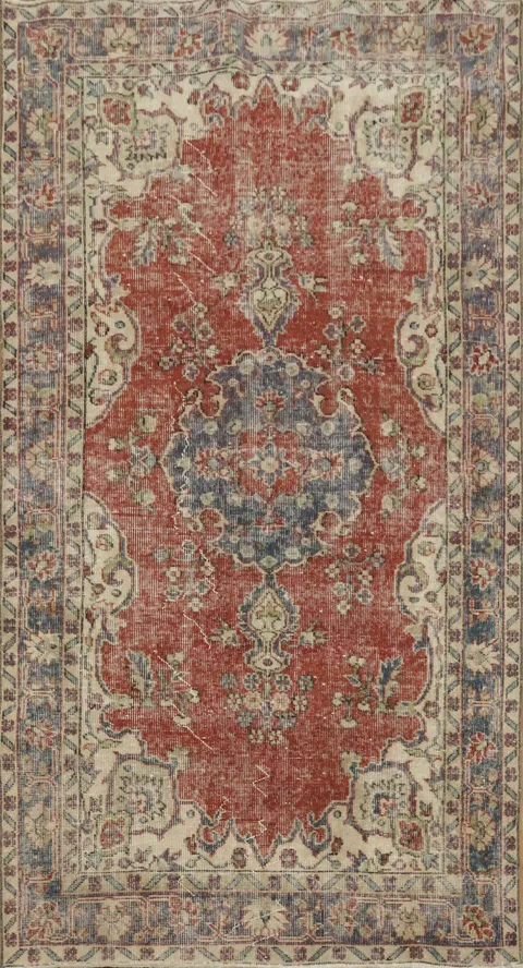 Decorative Vintage Distressed Anatolian Turkish Wool Rug 4x7
