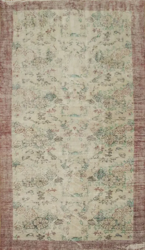 Vintage Distressed Wool Anatolian Turkish Area Rug 5x9