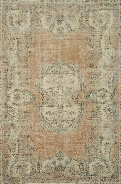 Muted Wool Vintage Distressed Turkish Area Rug 6x9