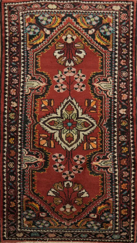 Vintage Traditional Red Hamedan Persian Rug 2x4 ft