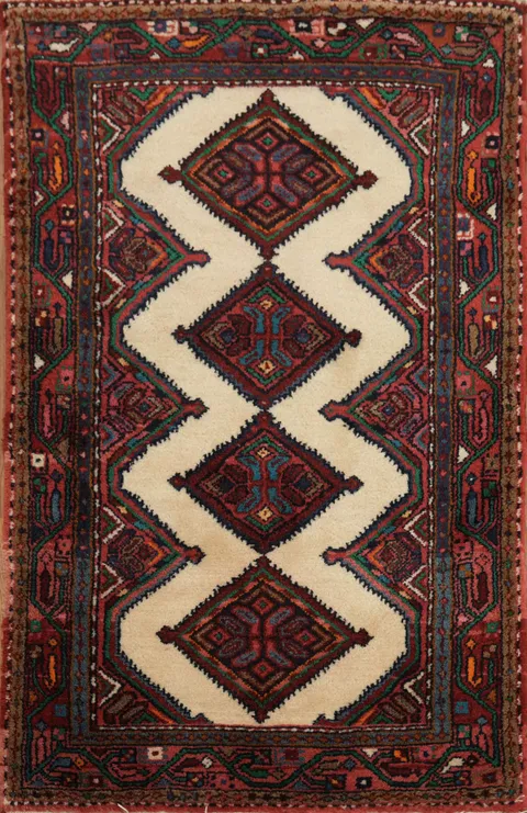 Intricate Geometric Patterns on Hand-Knotted Hamedan Persian Rug 3x4