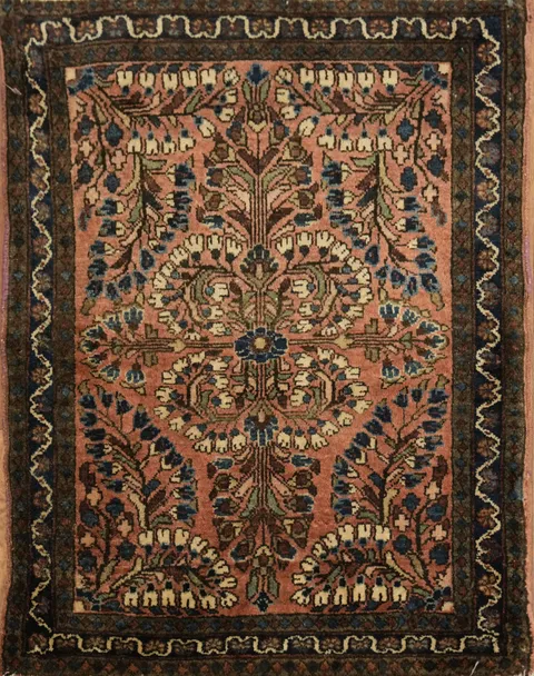 Square Persian Wool Hand-Knotted Sarouk Rug 2x2