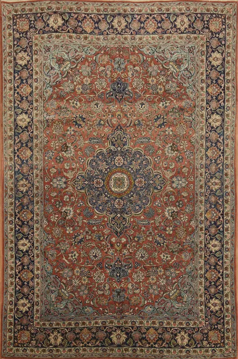 Antique Vegetable Dye Kashan Dabir Persian Wool Area Rug 7x10