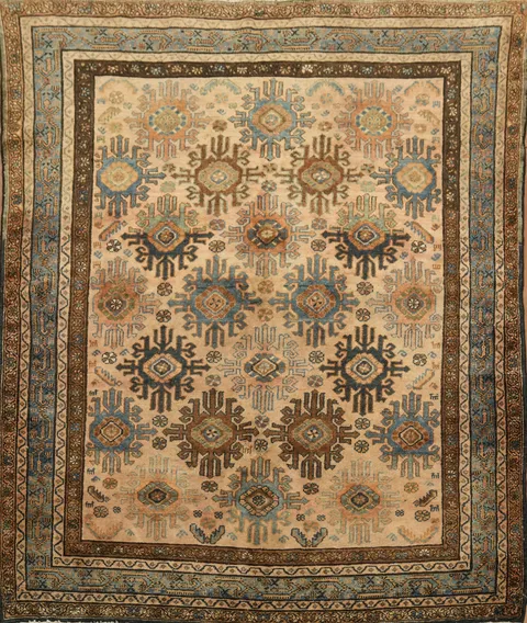 Pre-1900 Antique Geometric Wool Malayer Persian Rug 5x6